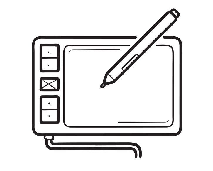 Digital drawing tablet hand drawn outline doodle icon. Digital graphics tablet, digital illustration concept. Vector sketch illustration for print, web, mobile and infographics on white background.